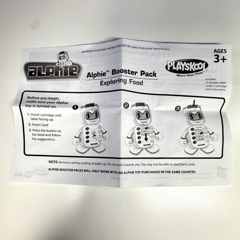 2010 Playskool Alphie Exploring Food Booster Pack 25 Cards Cartridge Complete